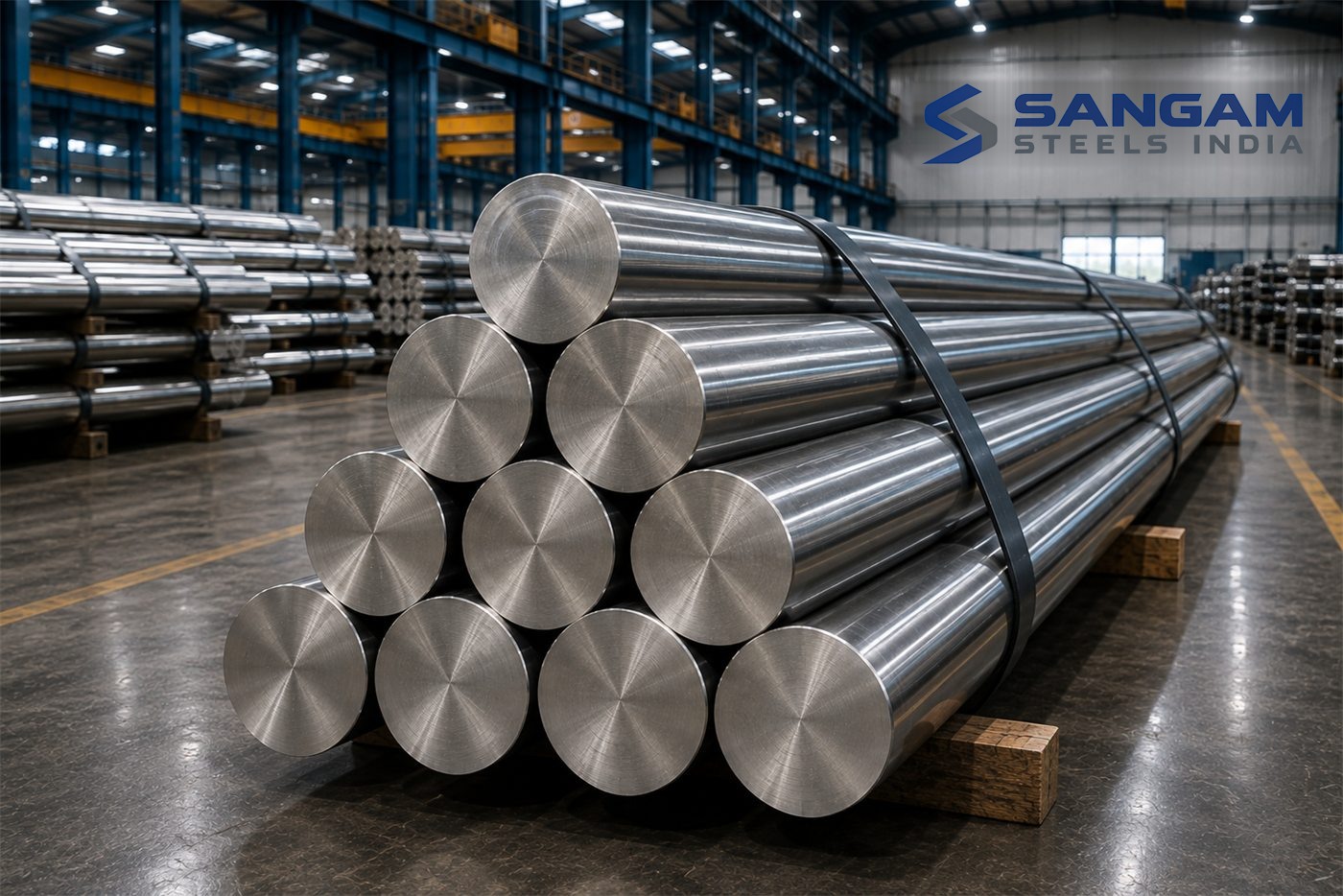Bundled bars tagged and staged for dispatch